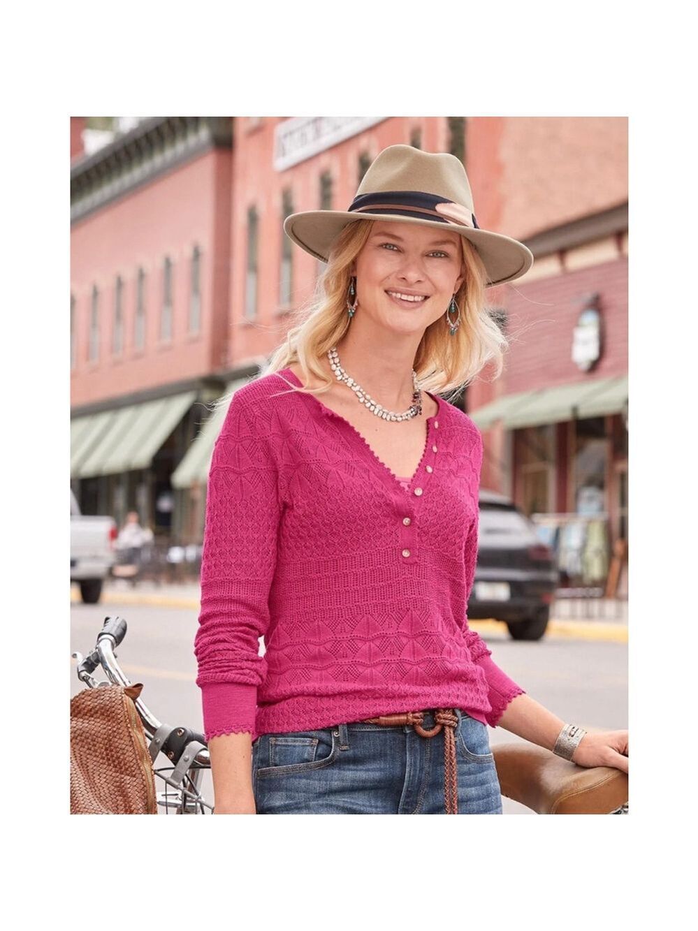 Sundance Whispering Winds Henley- Lipstick, Size XL (PTP 41-43)